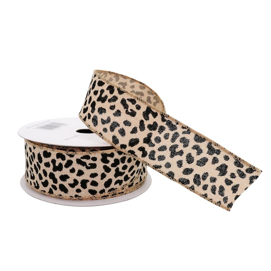 1.5" x 30ft. Cheetah Wired Faux Linen Ribbon by Celebrate It™
